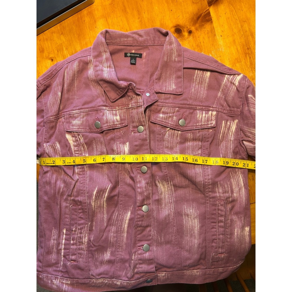 Versona Y2K Streetwear Mauve Bleach Brushstroke Denim Jacket Cyber Grunge Indie - Picture 5 of 10